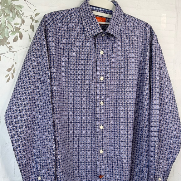 Tallia Mens Purple Mandala Collard Button Up Dress Up Shirt Sz. Medium M 15 1/2 - Picture 3 of 12